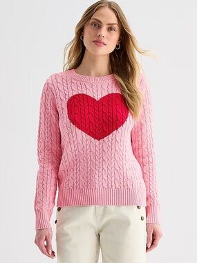 St. John's Bay Pink Cable-Knit Sweater with Red Heart